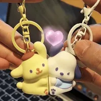 Sanrios Creative Keychain Anime Pochacco Pompom Purin Keyring Pendant Couple Toys Doll Backpack School Bag Accessories gifts