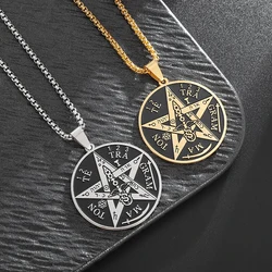 Witchcraft Pentagram Necklace Stainless Steel Men\\\\'s Jewish Hebrew Tetragrammaton Solomon Pendant  Amulet Jewelry