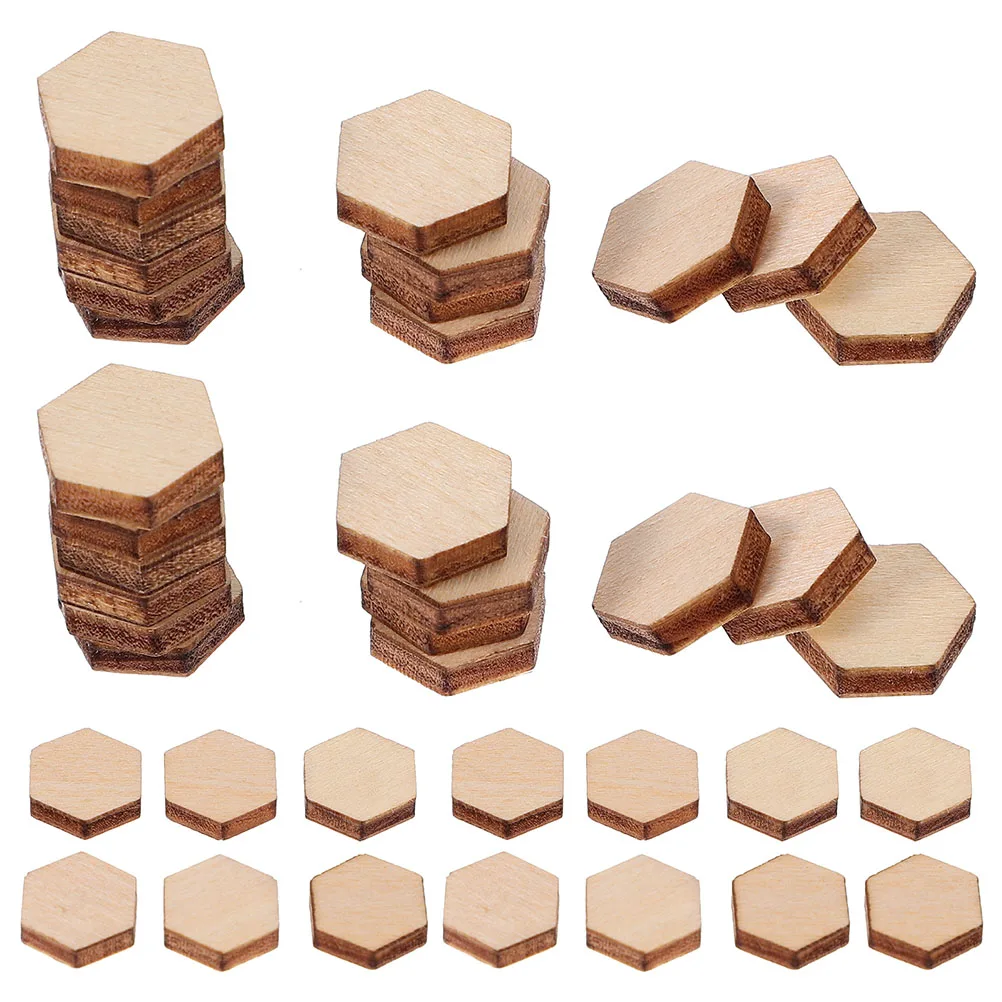 

400 Pcs Hexagonal Wood Chips Unfinished Shapes for Crafts Blank Beige Decorate Ornaments