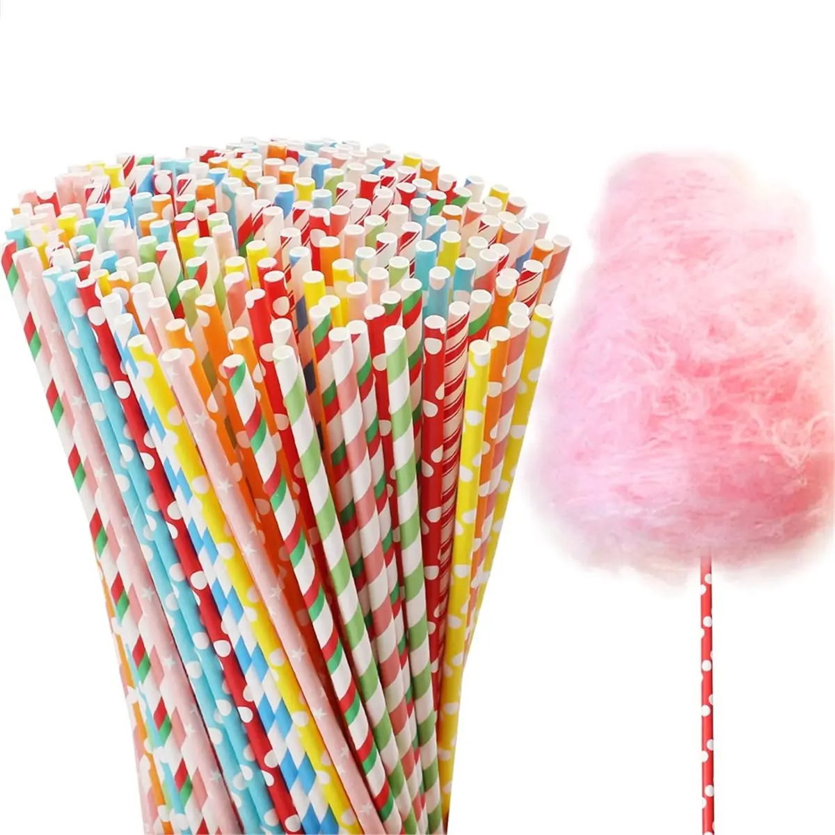 ABZT 200 Pieces Cotton Candy Cones,Cotton Candy Sticks 11.8 Inch -Bright Random Colors, Candy Making - Prevents Sticky Hands