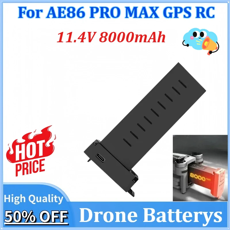 

Newly upgraded 11.4V 8000mAh Replacement Drone Batterys for AE86 PRO MAX GPS RC Drone Carbon Fiber Spare Parts Accessory