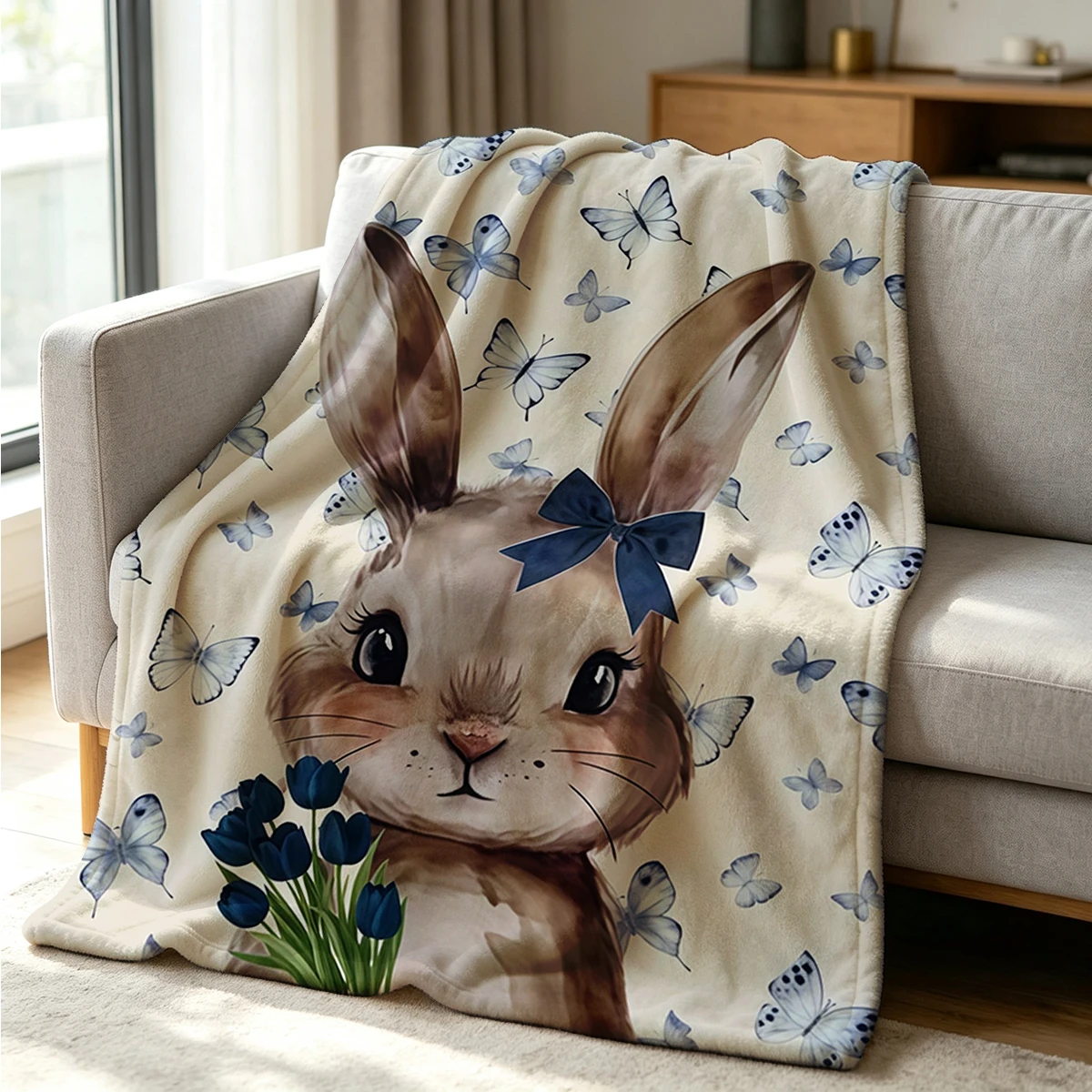Bunny Whimsy  Blanket Soft Cozy Throw for Sofa Bed Festive Holiday Decor Gift for Kids and Adults, Lightweight and Warm