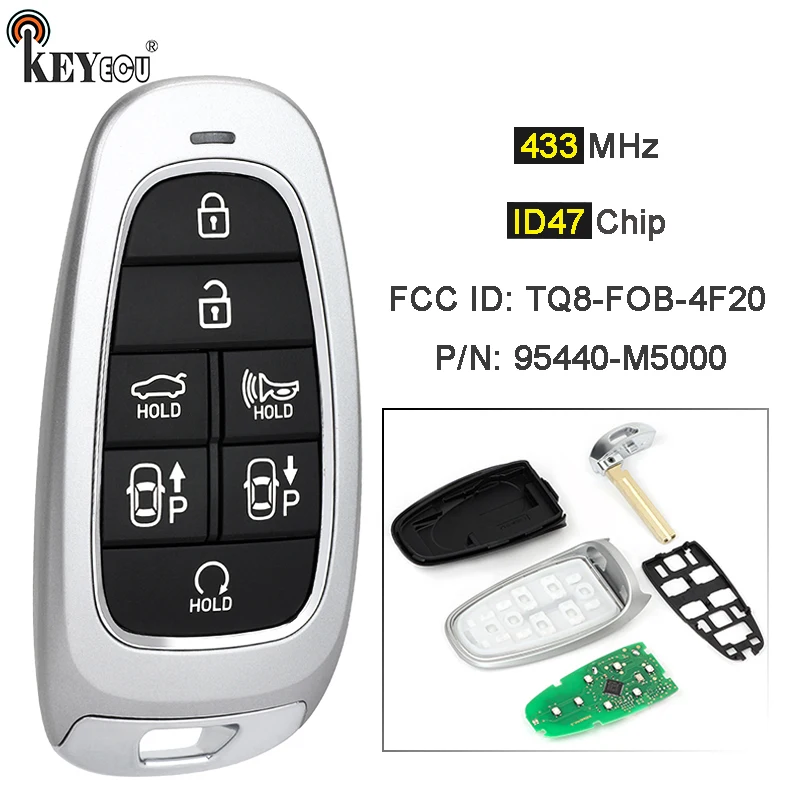 KEYECU 433MHz ID47 Chip PN: 95440-M5000 FCC ID: TQ8-FOB-4F20 Keyless GO Smart Remote Key Fob for Hyundai Nexo 2019 2020 21 2022