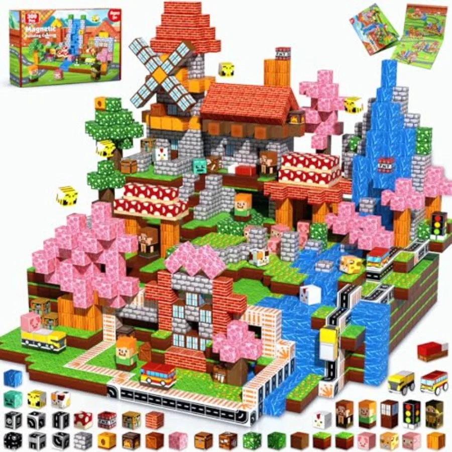 

300 PCS Magnetic Blocks for STEM learning and Montessori sensory play, ABS plastic, bright colors, strong neodymium magnets, ag