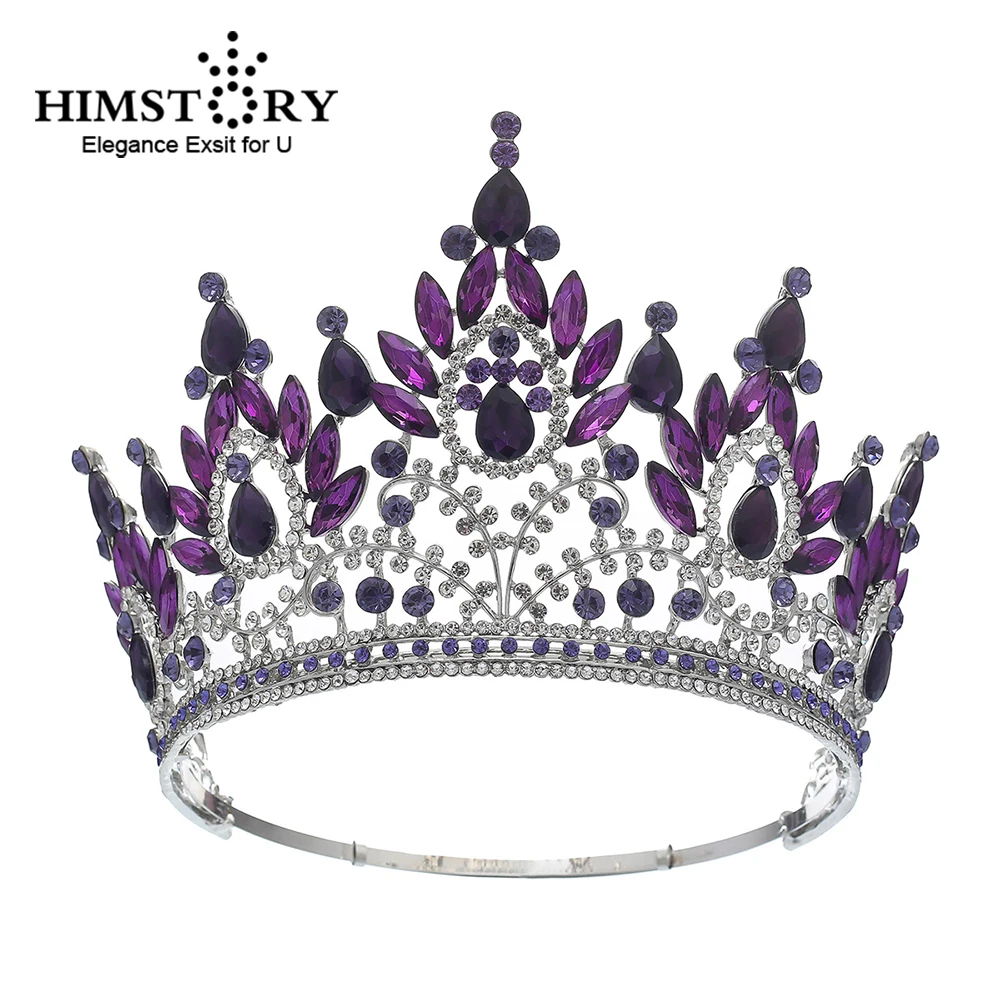 

Himstory Big Round Stage Show Wedding Hair Crown Bride Rhinestone Diadem Pageant Tiara Head Ornaments