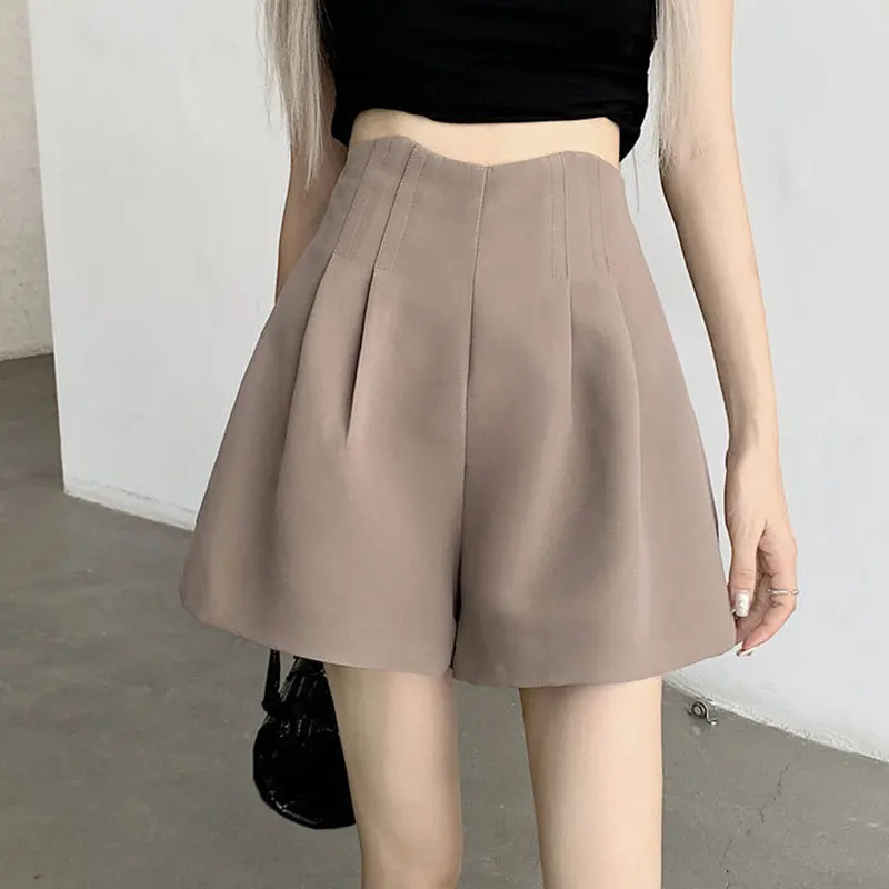 Women's Wide Leg Shorts, Monochromatic, High Waist, Casual, Slim, All-Match, Temperament, Summer Fashion, Clothes Trend