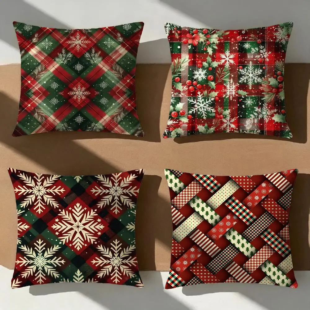 Tartan Plaid Snow Cushion Cover Pillow Cover Nordic Minimalist Throw DoubleSided Print Cushion Case for Sofa Bedroom Decor