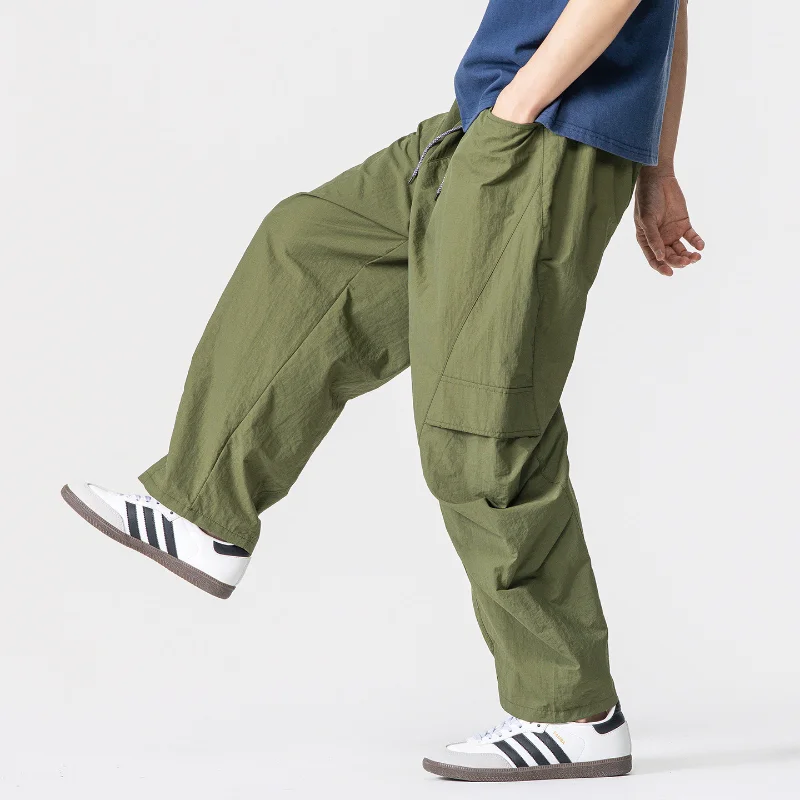 Men's Wide Leg Pants Summer Lightweight Solid Color Casual Jogger Straight Leg Pants Loose Oversized Cargo Trousers Streetwear