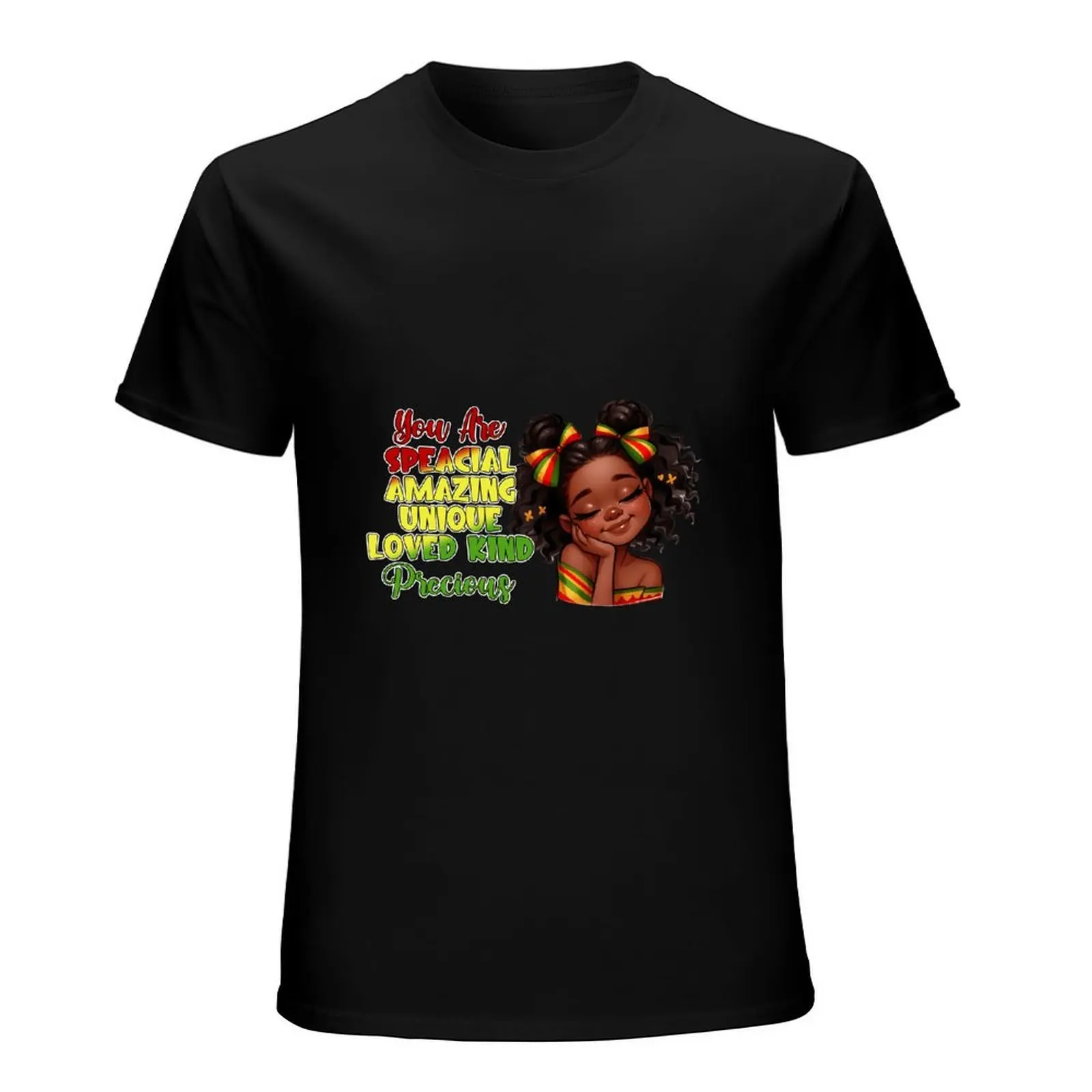 Cartoon Black Girl With Pan African Bows Positive Affirmation Quote Shirt Youth Inspirational Casual Top