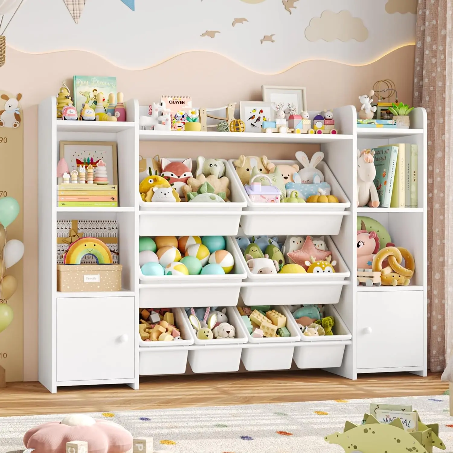 

FOTOSOK Toy Storage Organizer with 8 Bins, 55''Large Organizers and Storage with Top Shelf, Storage and Kids Bookshe