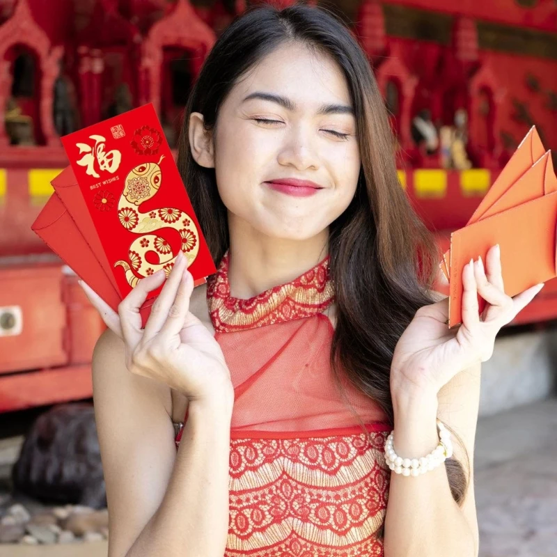 6Pcs 2025 Snake Lunar New Year Gift Envelopes with Assorted Graphics