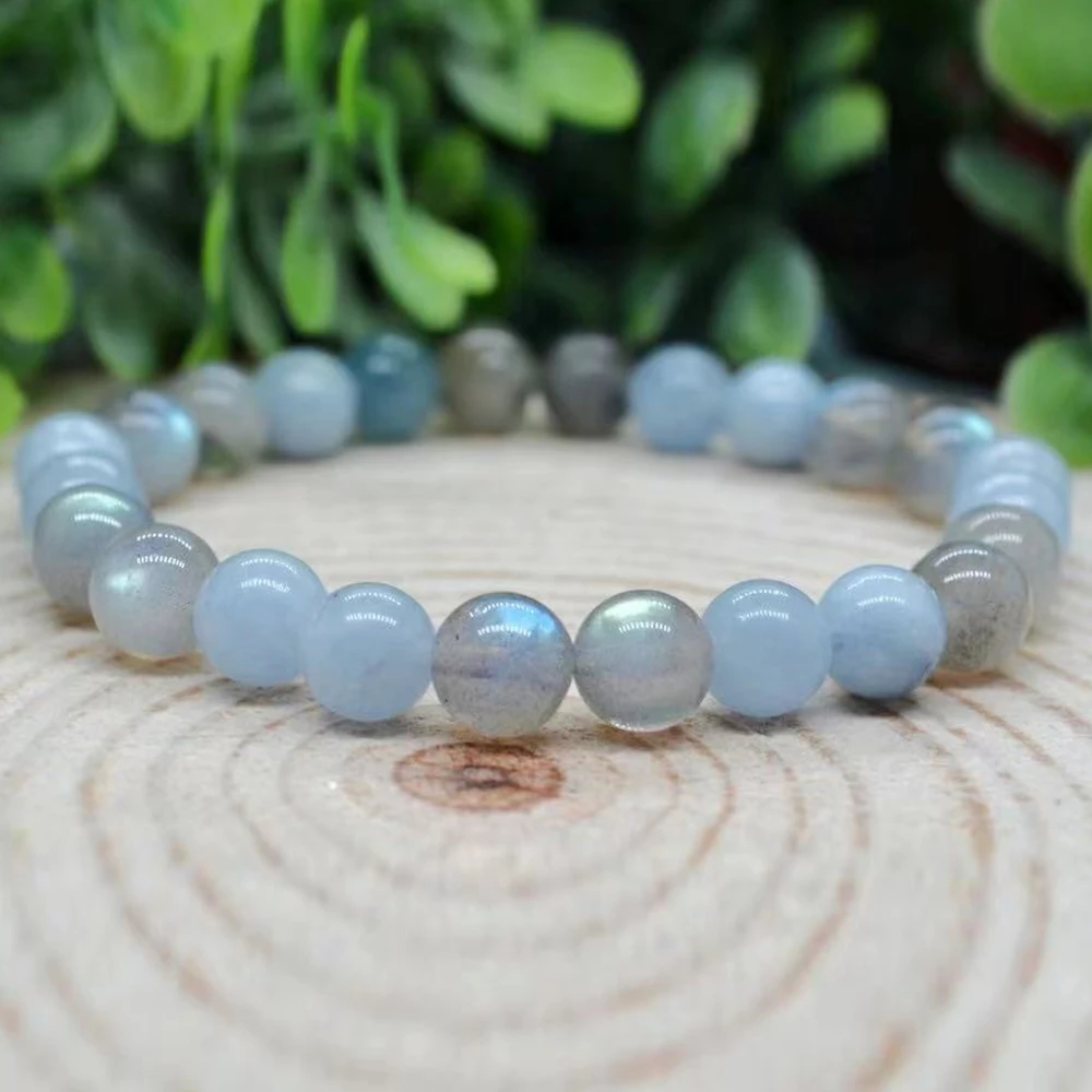 Ruberthen 8 MM Aquamarine Labradorite Bracelet Womens Mens EMF Energy Protection Jewelry