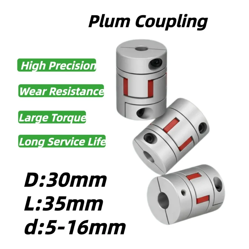 BW D30 L35 Three Jaws Aluminum Plum Flexible Coupling Red Rubber Spider Pad Bore 5mm To 16mm Motor Jaw Coupler Shaft Connector