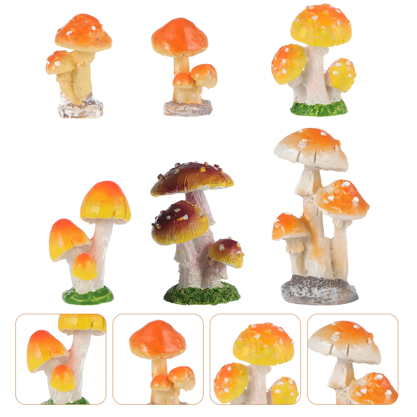6Pcs Mini Mushroom Resin Craft for Fairy Garden Micro Landscape Decoration Creative Bonsai Table Decor Potted Moss Decor Home