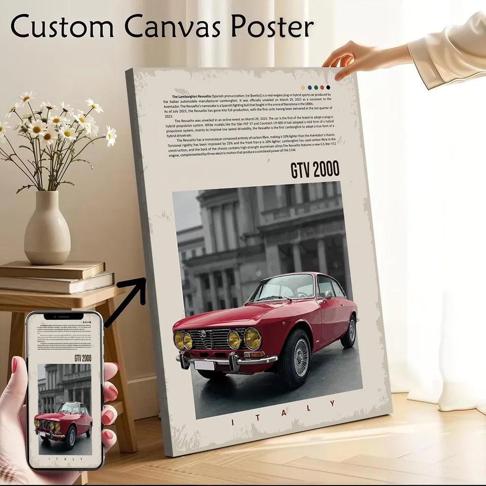 Romeo Car GTV 2000 Vintage Canvas Poster Customizable Printed Canvas Painting Wall Art for Fans Decoration Living Room Decor