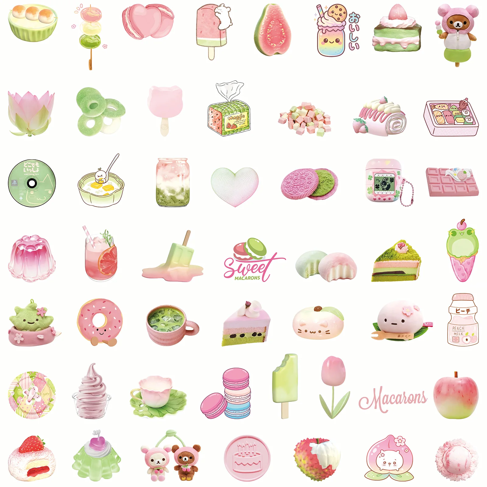 

50PCS Cartoon Macaron Cake Stickers INS Style Desserts Food Graffiti Decal Kids Toy Gifts for Water Cup Guitar Laptop Diary