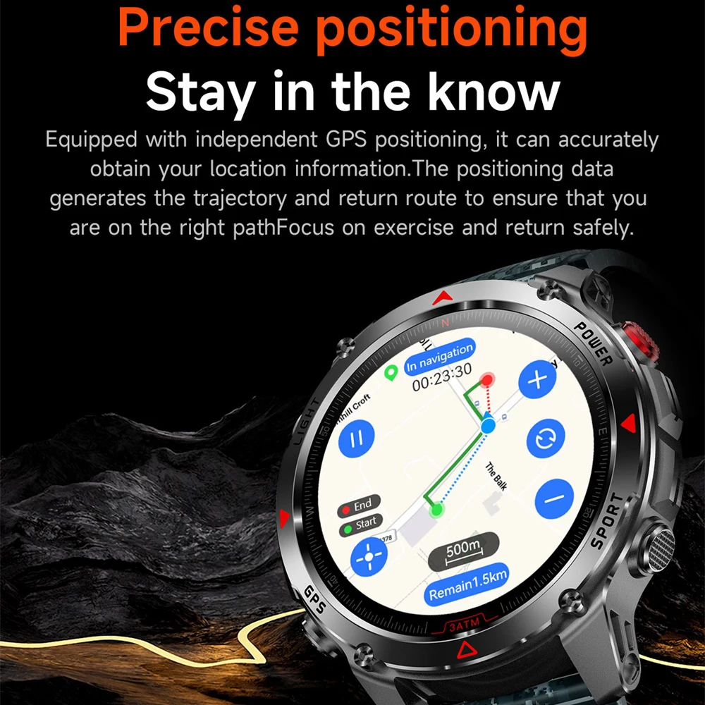 Rotundity Outdoors GPS Sports Smartwatch 30M Waterproof Compass Flashlight Altitude Pressure Blue Tooth Call Health Smart Watch