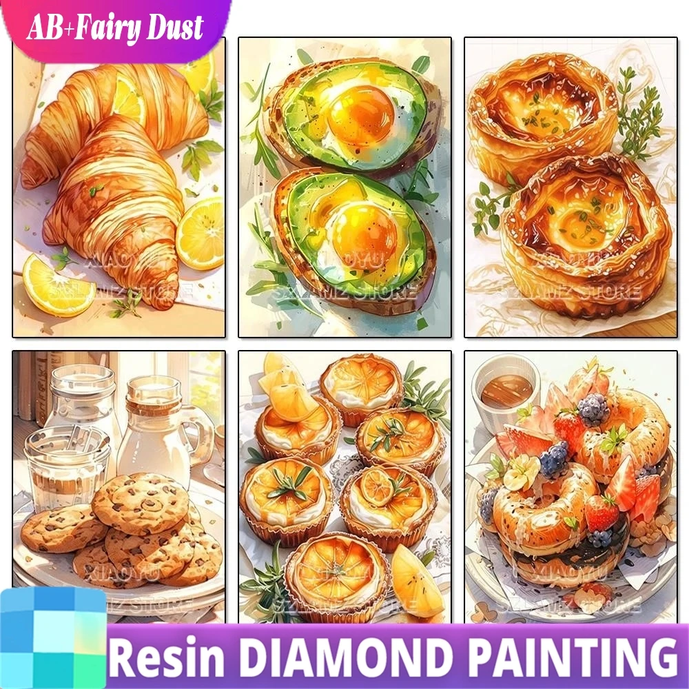 Resin Fairy Dust AB Bread Food Diamond Painting Restaurant Kitchen Decor Diy Full Dessert Figure Mosaic Cross Stitch Set Gift