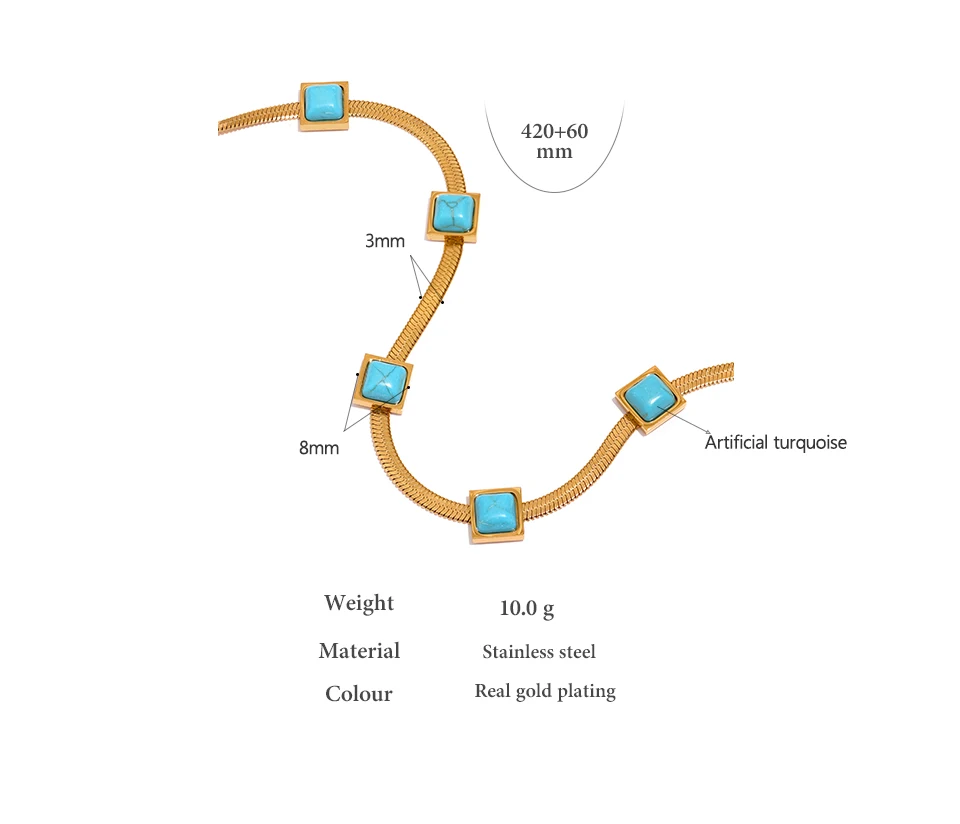 Yhpup Blue Artificial Turquoise Snake Chain Necklace Stainless Steel Golden Collar Jewelry for Women бижутерия для женщин Gift