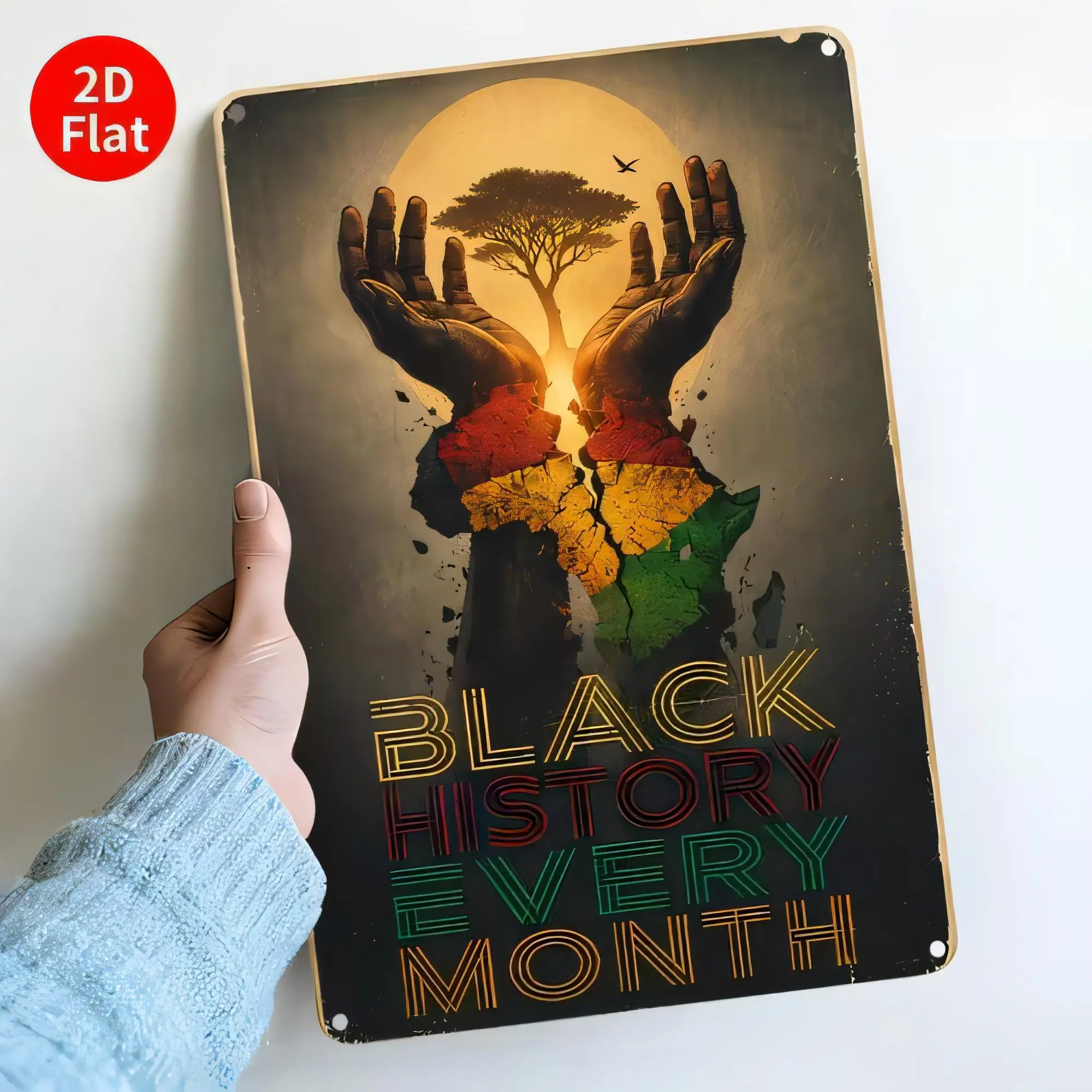 Tin Sign, Black History Month Retro Metal Wall Art 2D Flat Vintage Poster African Hands Silhouette Patriotic Decor for Home Bar