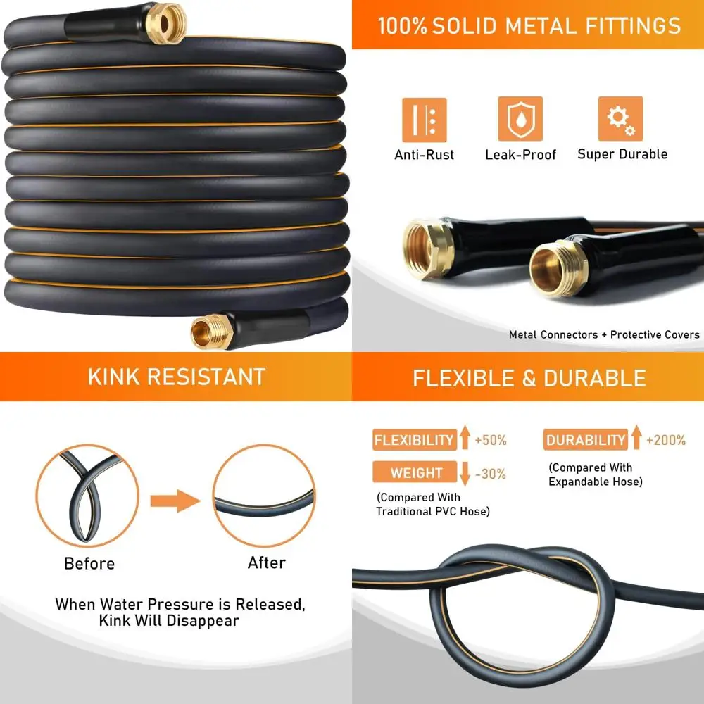 

Сверхмощный гибкий легкий садовый шланг длиной 200 футов и 5/8 дюймов с взрывным давлением на 600 фунтов и устойчивой к ударам гибридной резиной для улицы