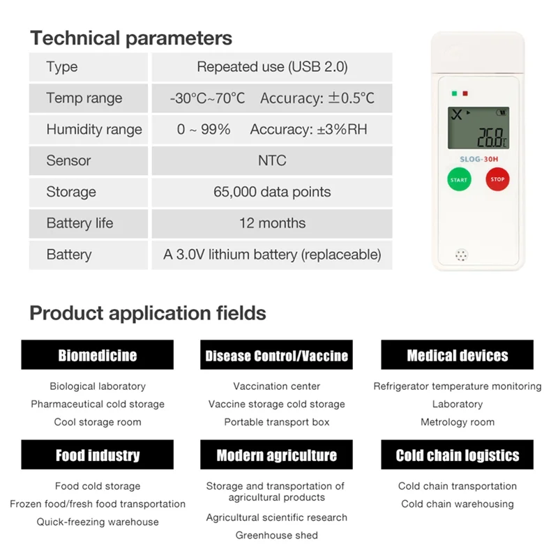 A93P USB Temperature Humidity Data Logger 65000 Points Recorder PDF Report Datalogger