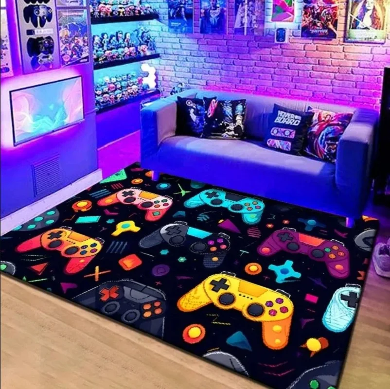 VIKAMA 1PC Cyberpunk Style Gamepad Crystal Velvet Carpet Glitzy Esports Room Decoration Floor Mat Easy Care Carpet Home Decor