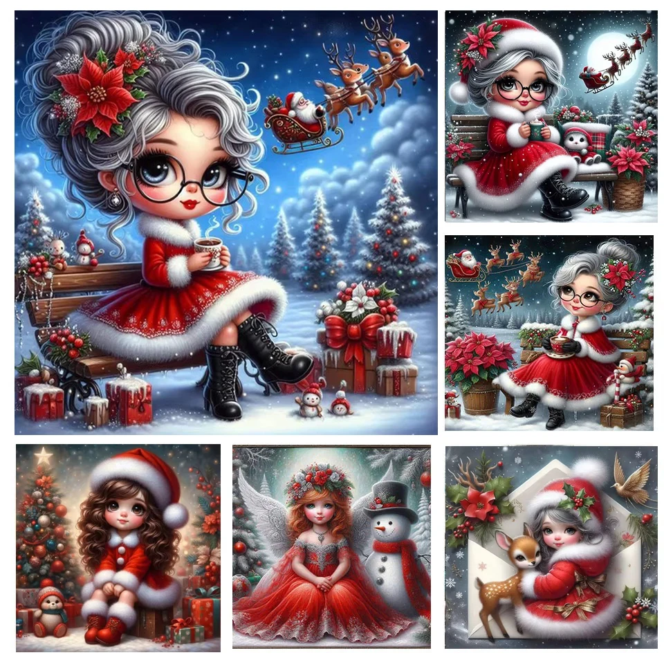 Cute Girl Fairy 5D DIY Diamond Paintings Santa Sledding Full Square Round Diamond Embroidery Christmas Snow Tree Mosaic Decor