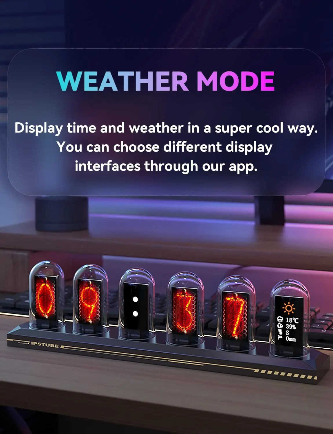 Nixie Tube RGB IPS Screen LED Retro Digital Clock Night Light,DIY Lamp Support Wi-Fi Time Calibration, APP Control, Weather Mode