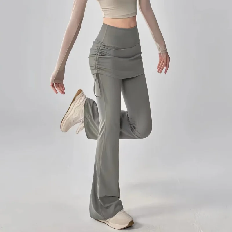High‑Waist Micro Flare Skirt‑Overlay Leggings for Women Tummy Control Hip Coverage Stretchy Breathable Yoga Pants for Dance