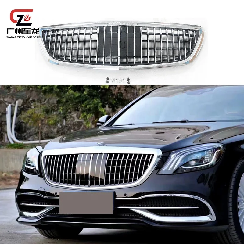 High quality ABS Plastic Outside Front Car Grill for Mercedes-Benz S-Class W222 2014-2021 Update to Racing Maybach Style