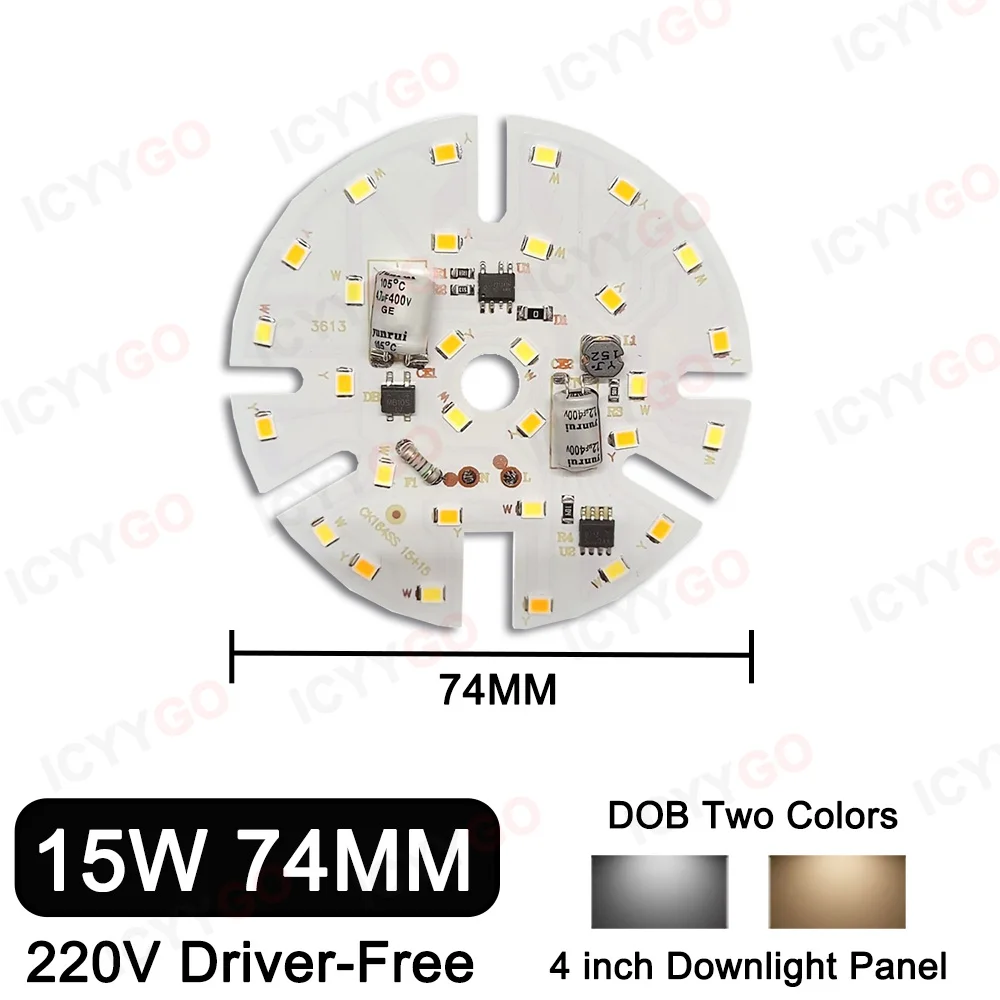 Fonte de luz led dhip smd2835, 6w, 10w, 15w, duas cores, sem driver, ac220v dob, adequada para lâmpada embutida, faça você mesmo