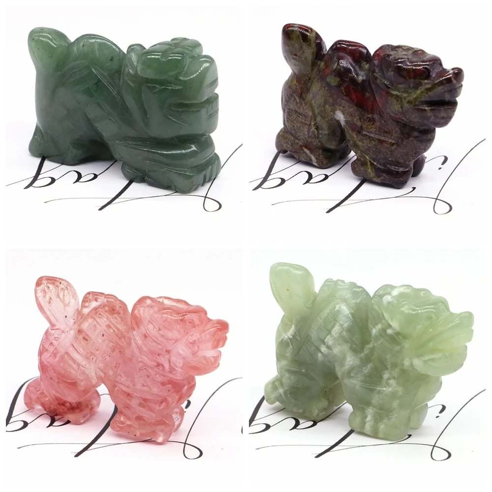 

Natural Stone Carved Animal Feng Shui Vintage Decoration Healing Crystal Dragon Statue Wealth Prosperity Chinese Style Ornaments