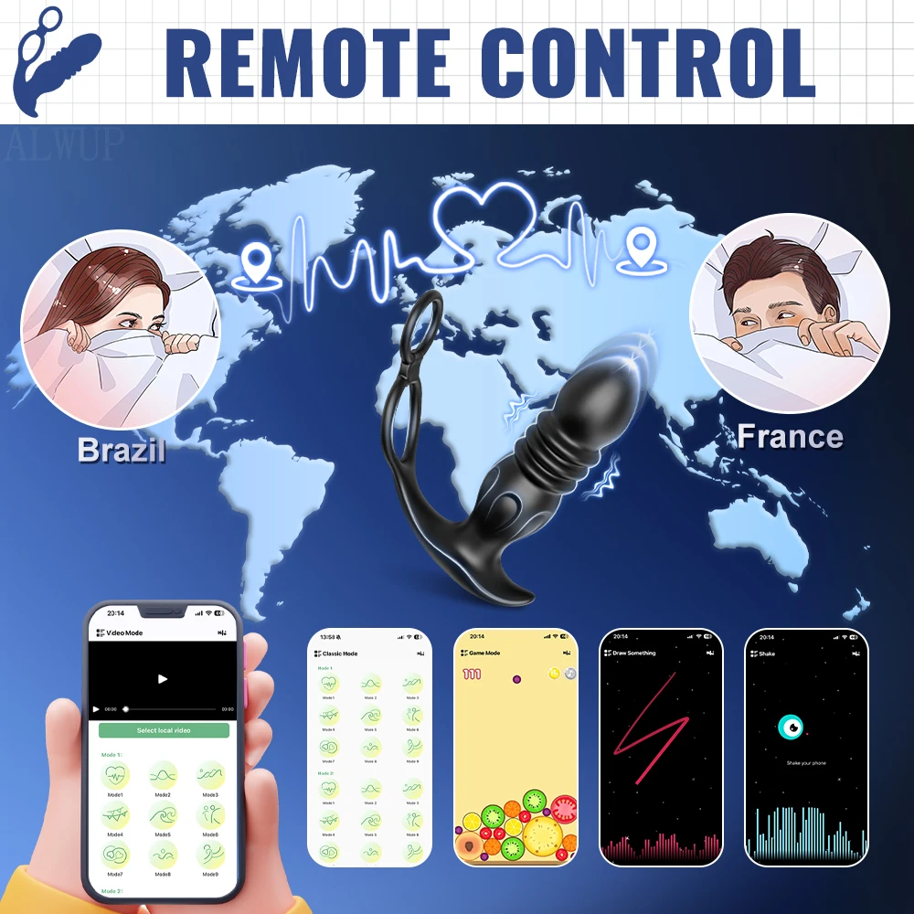 Wireless APP Thrusting Anal Vibrator Telescopic Vibrating Anal Plug Male Prostate Massager Sex Toys for Women Men Butt Plug