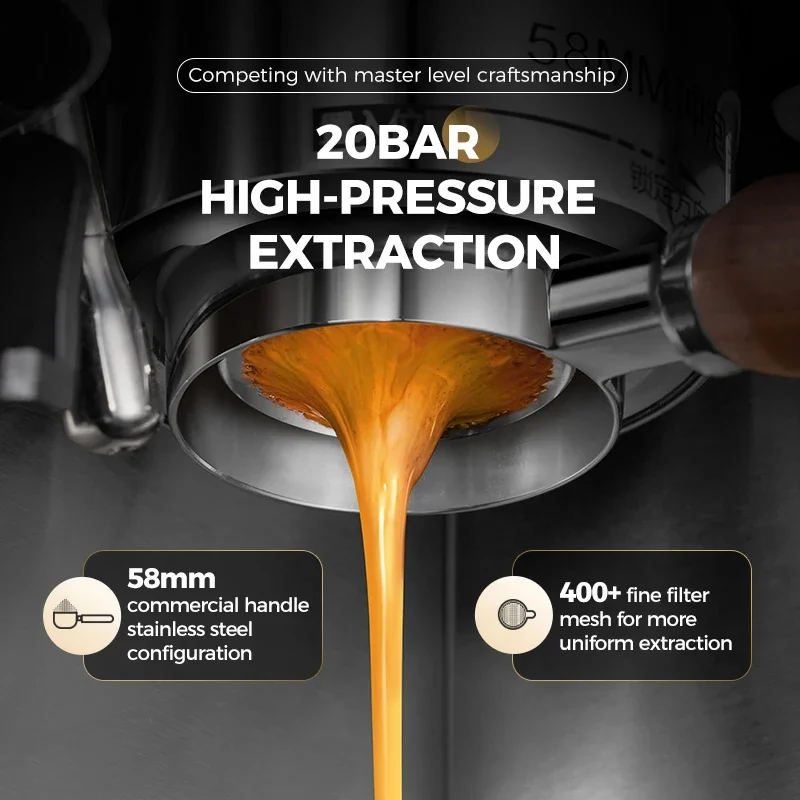# Cafetera exprés eléctrica de doble caldera de alta presión de 20bar con molinillo