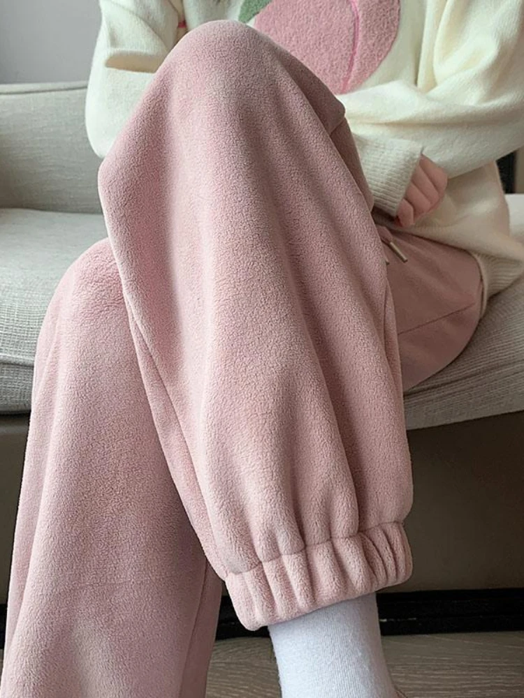 2023 New Autumn Winter Fashion Women Pants High Waist Loose Lamb Fleece Leggings Casual Simple Extra Thick Warm Sweatpants