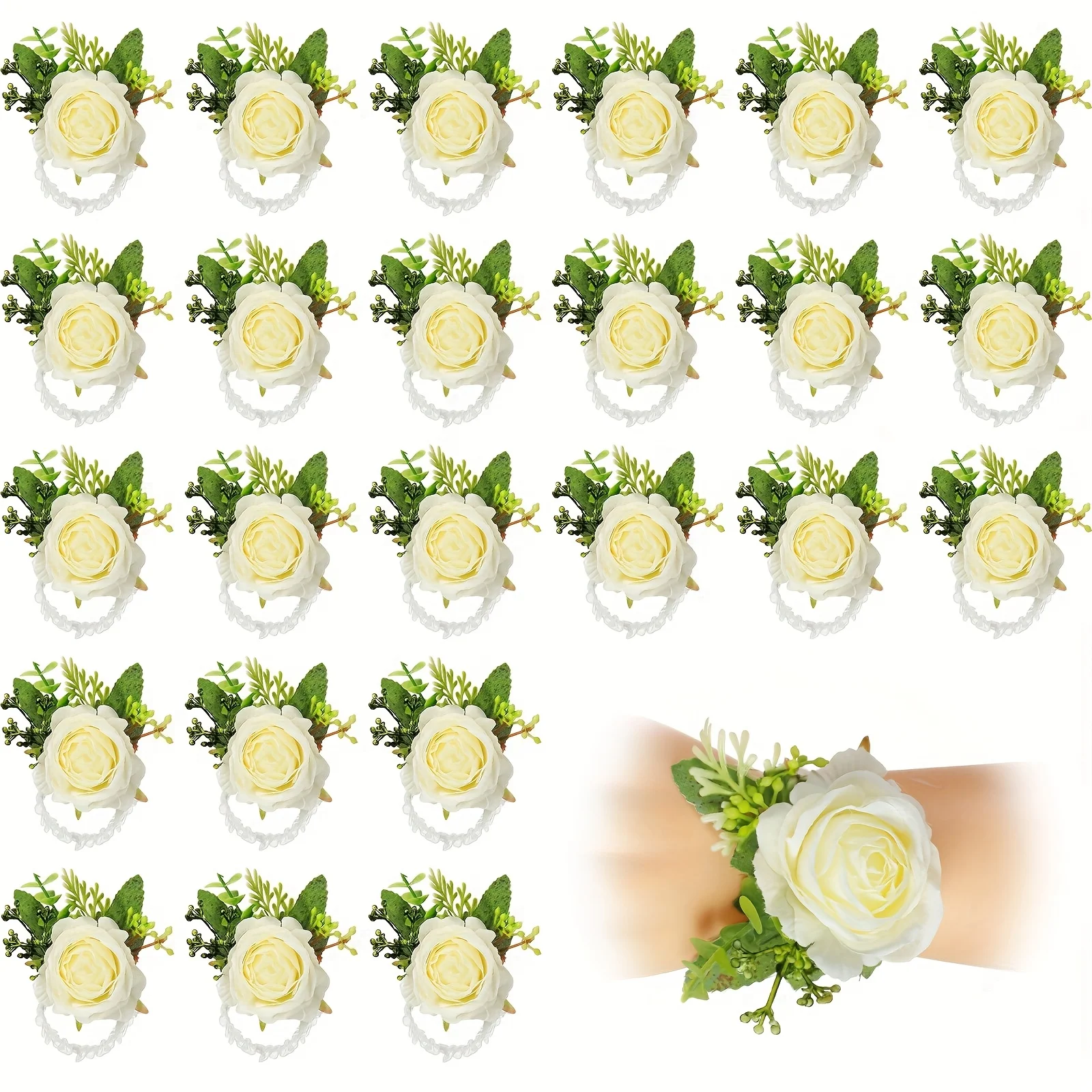 

36pcs Pcs Elegant Wedding Rose Wrist Corsage Wristlet Band with Artificial Roses & Foliage - Bridal Bridesmaid Bracelets
