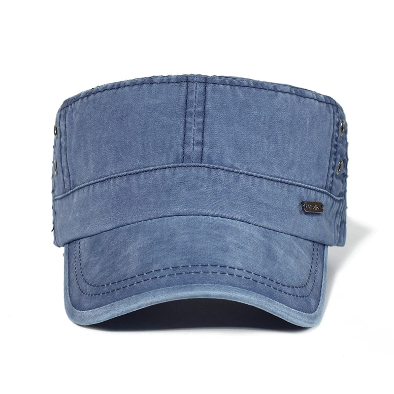 Chapéu plano unissex de algodão lavado quatro estações, masculino e feminino, design exclusivo, clássico, vintage, top plano, moda à prova de sol, bonés militares
