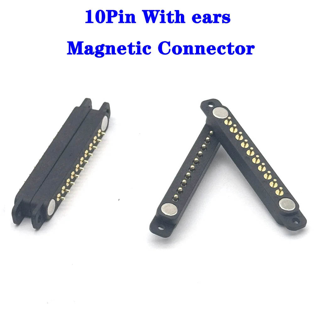 100Pair 10Pin With Ears Waterproof Spacing 2.54mm Magnetic Pogo Pin Connector Pogopin Male Female Spring Loaded DC Power Socket