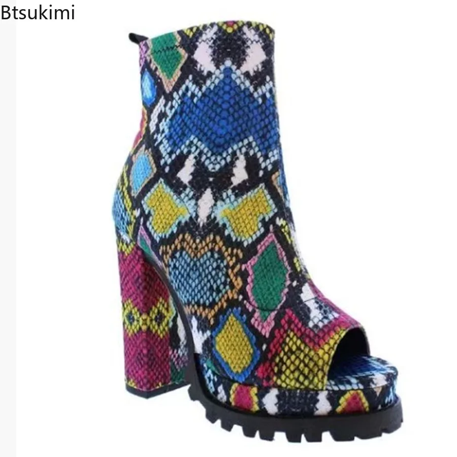 

2025 Women's Boots Leopard Print Ankle Boot Peep Toe Serpentine Zipper High Heels for Women Platform Sandals Party Wedding Shoes
