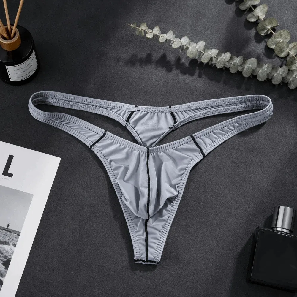 Breathable Low Waist Men Underwear Seamless U-shaped Pocke T-back Briefs Ultra Thin Stripe Men's Thong Daily Wear