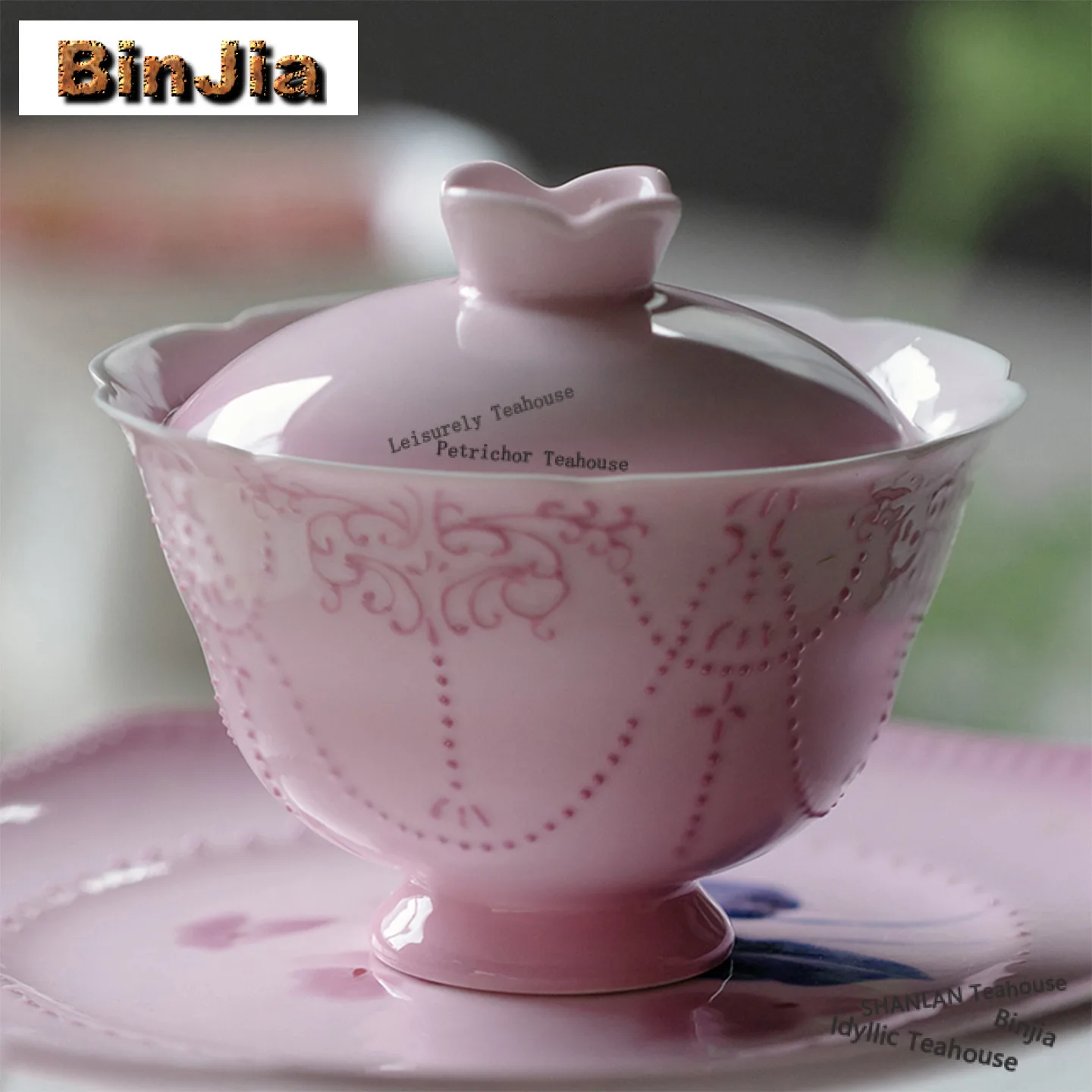 

120ml Hand-painted Pink Curtain Bead Gaiwan Zen Not Hot Tea Tureen Tea Bowl with Lid Kit Tea Making Cover Bowl Tea Items Gift