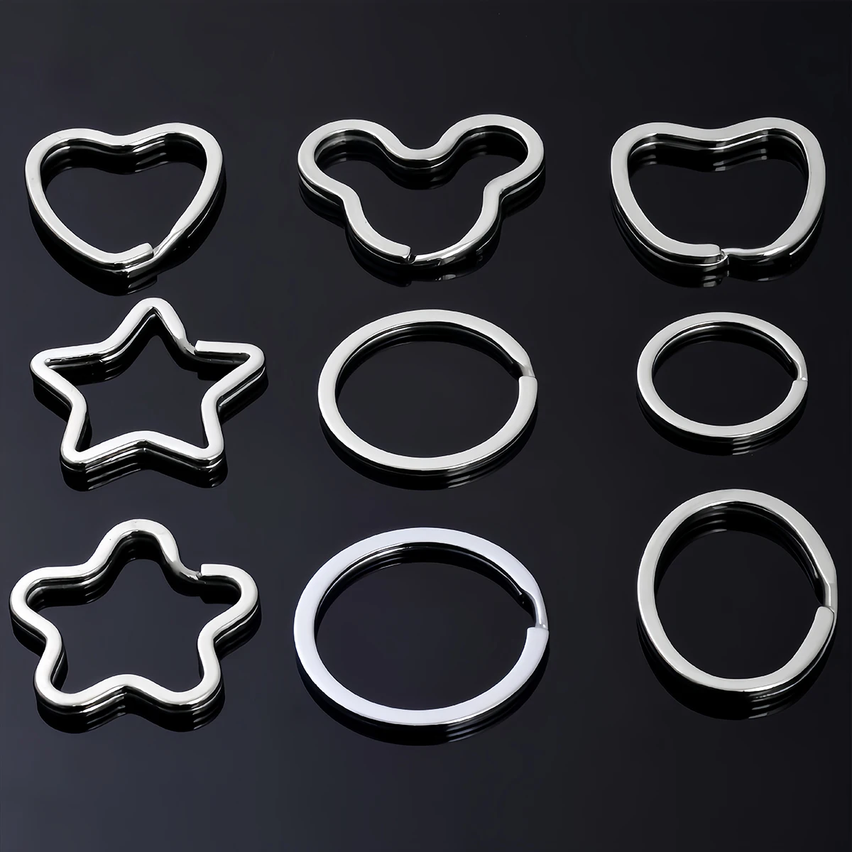 10pcs 25mm-38mm Key Rings Round Mickey Heart Star Keychain Metal Key Holder Flat Line Split Key Chain DIY Keyring Accessories