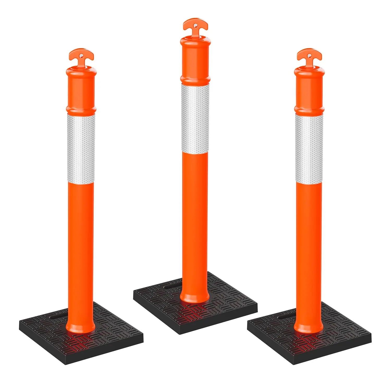 

3 Pack Reflective Traffic Delineator Posts for Parking Lots, Construction Zones, and Road Closures