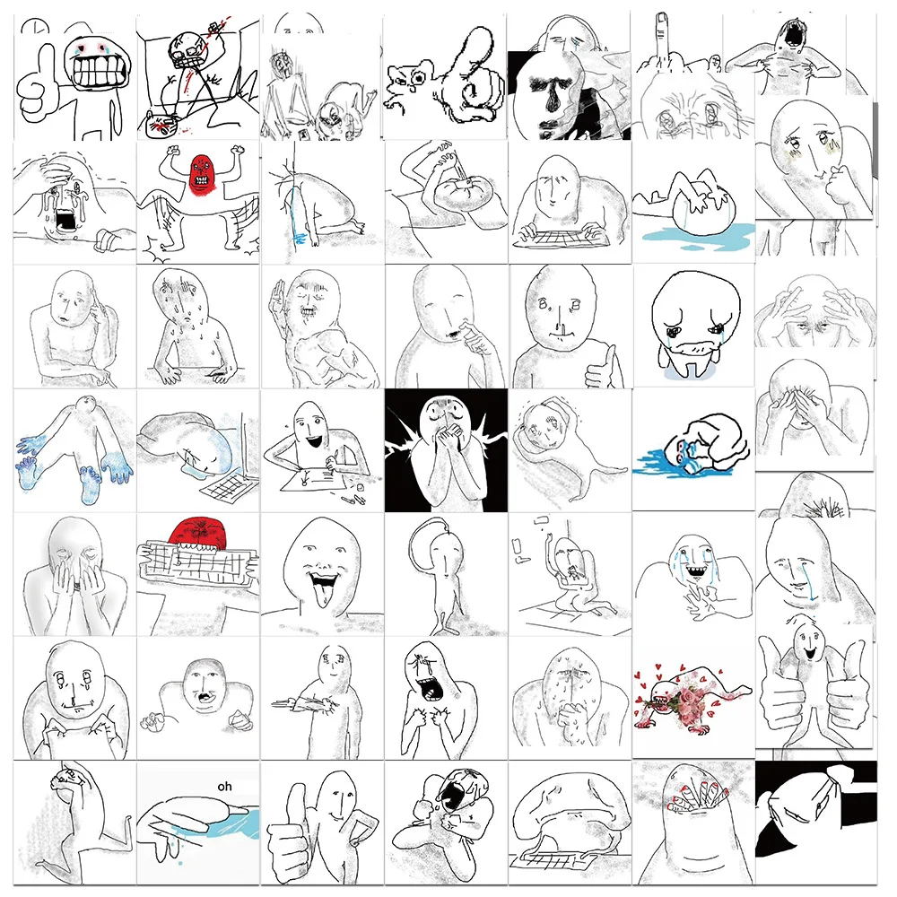 

50Pcs Fun Troll Face Stickers Emotional Breakdown Spoof Avatar Cartoon DIY Stickers Scrapbooking Phone Luggage Skateboard Decal