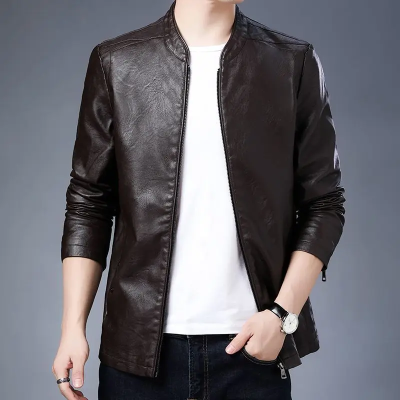 

Korean Badass Men's PU Leather Jacket Slim Fit Warm Winter Coat Trendy Casual Streetwear Outerwear
