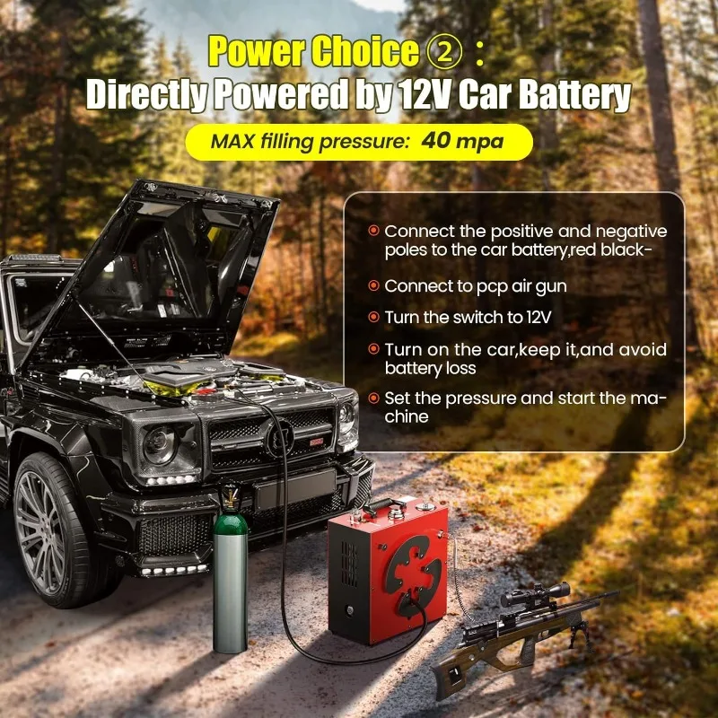 휴대용 PCP 공기 압축기, CS4, 350W 강력한 모터, 최대 5800Psi/40Mpa, 물 및 선풍기 냉각, 5 시간 연속 작업