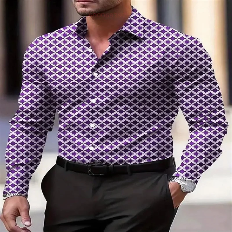 Men's Fashion Casual Long Sleeved Plaid Shirt Breathable Top 11 Colors Casual Business Shirt Lapel Long-Sleeved Shirt Male Top