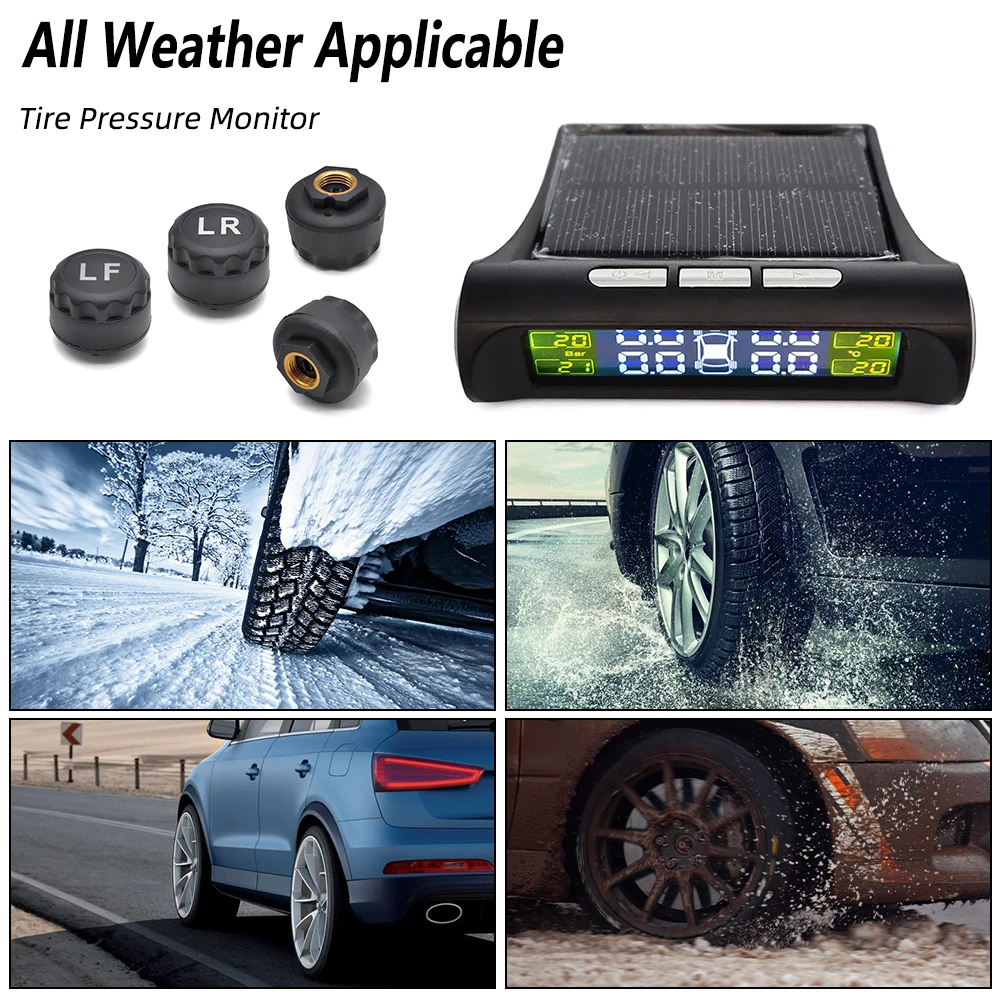 Real-Time Wireless Car Tire Pressure Monitoring System Universal TPMS for Internal External Solar Charging Specific Tire Gauges