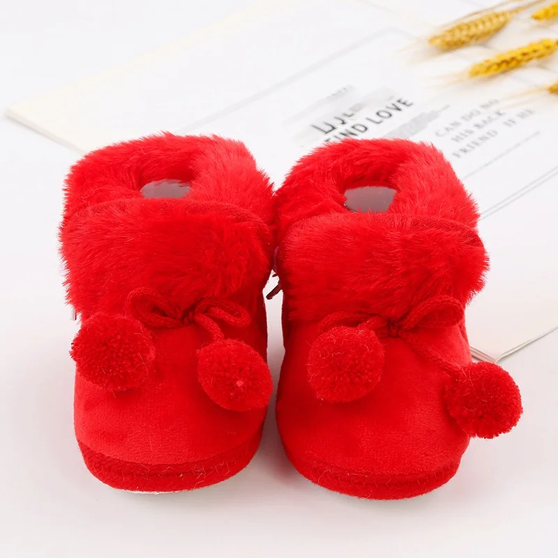 Winter Baby Snow Boots Warm Plush Balls Indoor Cute Princess Shoes Comfortable Soft Bottom Infant Newborn Toddler Baby Shoes